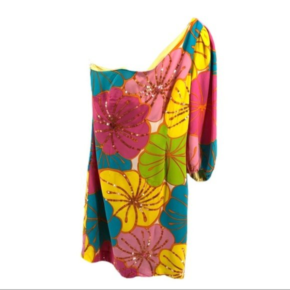Lilly Pulitzer Dresses & Skirts - Lilly Pulitzer Multi-Color Floral 100% Silk Print One Shoulder Mini Dress